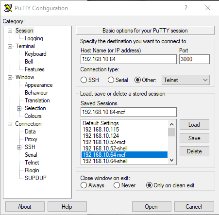 Saved Sessions Window Example